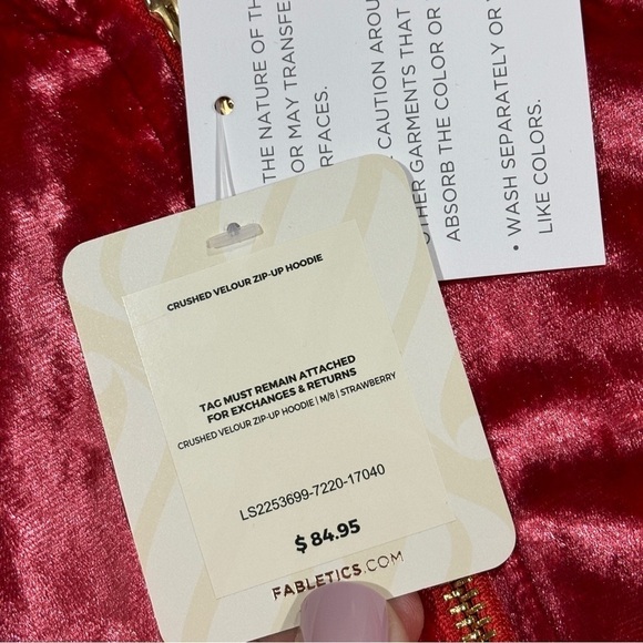 Fabletics Crushed Velour Zip Up Hoodie Strawberry Red NWT Medium - Picture 9 of 11